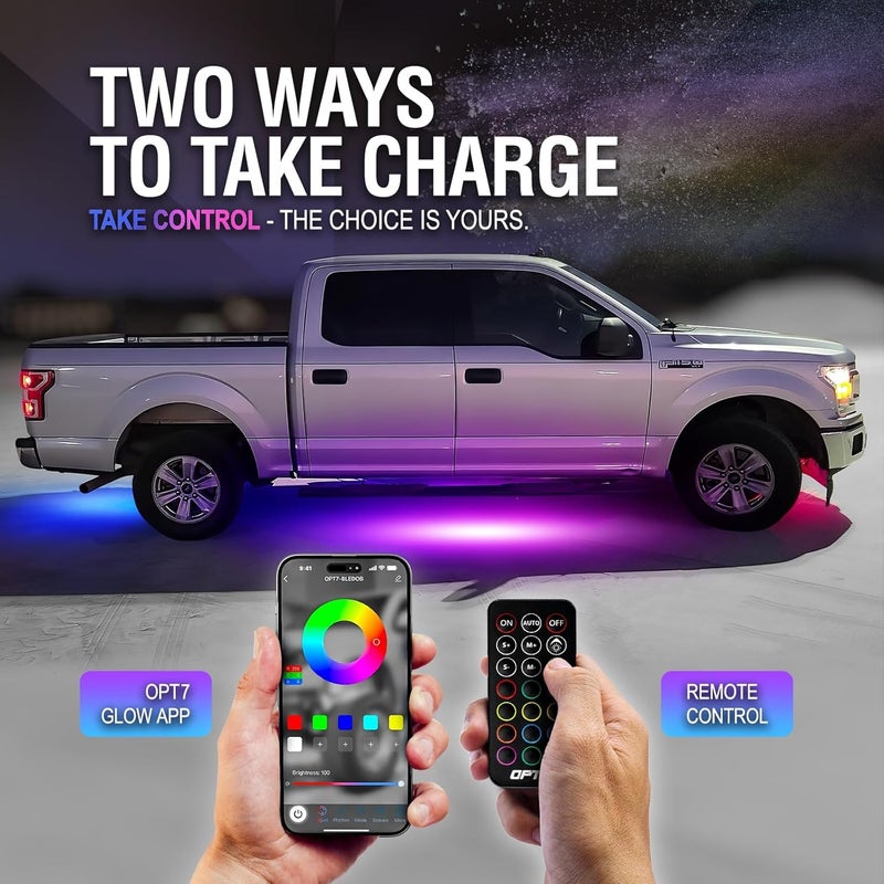 OPT7 Aura DreamColor Underglow Chasing Lights for Truck w/APP & Remote Control, Waterproof Rigid Aluminum LED Light Bar, Exterior Neon Accent Underbody RGBIC Lighting Kit, Multicolor Music Mode, 12V - Image 2